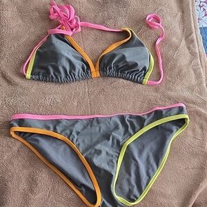 Old Navy Gray Bikini with Pink Trim